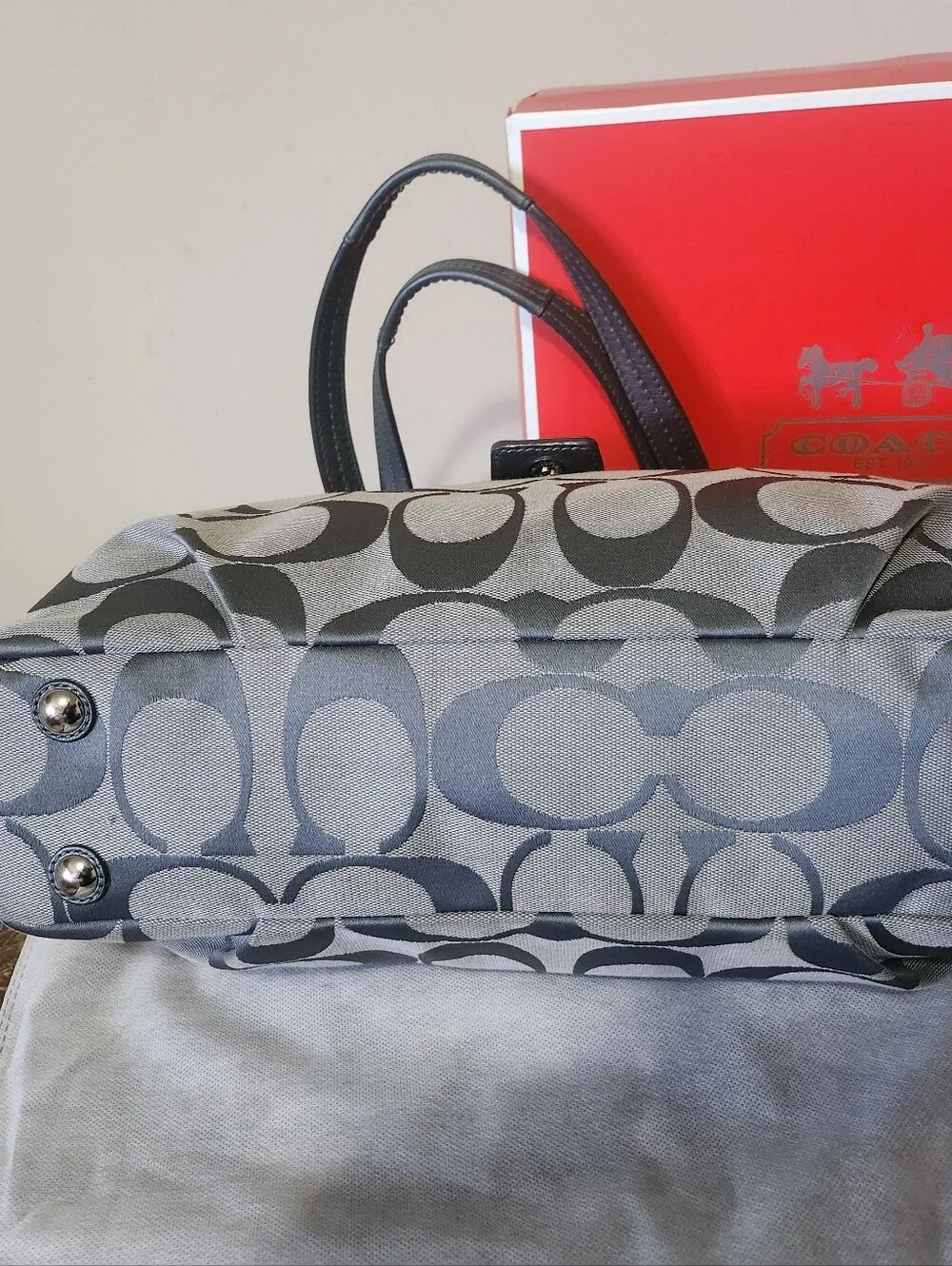 Coach Gray Signature Canvas Shoulder Bag with Leather Trim EUC - Picture 14 of 14